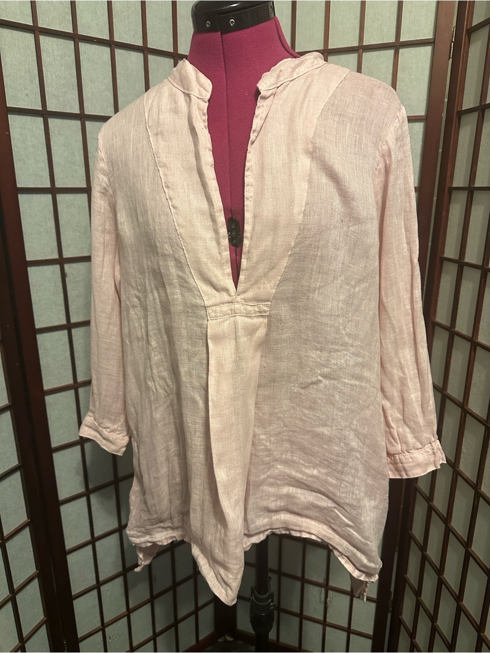 CP Shades Pale Blush Linen V-Neck Tunic